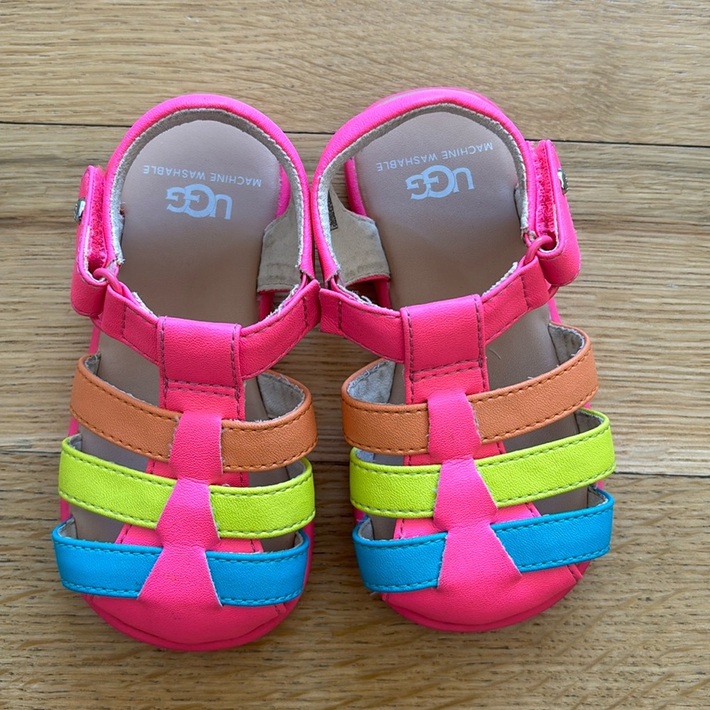 UGG Kids Neon Pink Multicolor Strappy Sandals